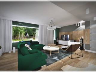 Salon z zieloną kanapą..., Fusion- projektowanie i aranżacja wnetrz Fusion- projektowanie i aranżacja wnetrz Modern living room