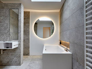 Umbau und Sanierung eines Reihnehaus-Bungalows, teamgeissert teamgeissert Minimalist style bathroom Limestone