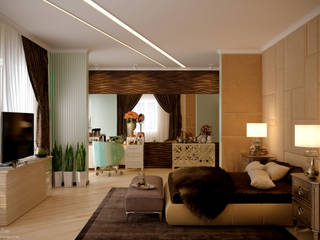 Дизайн спальни в стиле постмодернизм в доме по ул. Бабыча, г.Краснодар, Студия интерьерного дизайна happy.design Студия интерьерного дизайна happy.design Bedroom