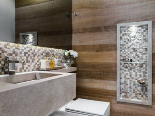 Residência m&m, okha arquitetura e design okha arquitetura e design Casas de banho clássicas Madeira Acabamento em madeira