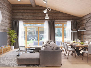 Интерьер дома из рубленного бревна , needsomespace needsomespace Minimalist dining room Wood Wood effect
