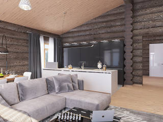 Интерьер дома из рубленного бревна , needsomespace needsomespace Minimalist kitchen Wood Beige