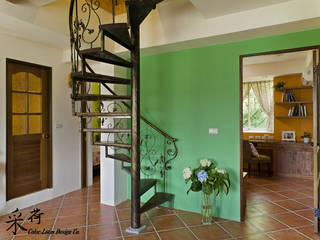 雙溪山居-鄉村風格, Color-Lotus Design Color-Lotus Design Corredor, hall e escadasEscadas Metal Verde