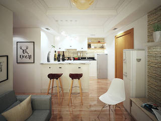Kitchen set design aidecore Dapur Gaya Asia Kayu Lapis White Cabinets & shelves