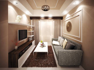 Living room design aidecore Ruang Keluarga Gaya Asia Kayu Lapis Beige