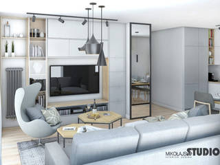 MIESZKANIE W OŚWIĘCIMIU, MIKOŁAJSKAstudio MIKOŁAJSKAstudio Scandinavian style living room