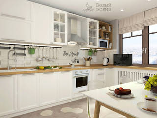 Кухня в скандинавском стиле, Белый Эскиз Белый Эскиз مطبخ
