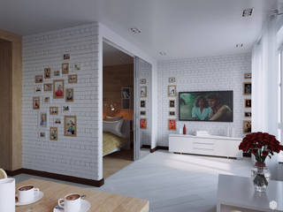 Квартира - студия "White bricks", 2GO Design Studio 2GO Design Studio Salon moderne Marbre