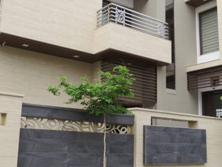 Exterior Elevation umesh prajapati designs Bungalows Stone Building,Property,Window,Fixture,Plant,Rectangle,Wood,Urban design,Building material,Line