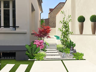 JARDIN FLEURI AUX TOUCHES EXOTIQUES // Asnières-sur-Seine (92), Sophie coulon - Architecte Paysagiste Sophie coulon - Architecte Paysagiste Eclectic style garden