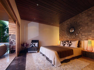 Nusa Ayung Resort, Skye Architect Skye Architect Powierzchnie handlowe Drewno O efekcie drewna