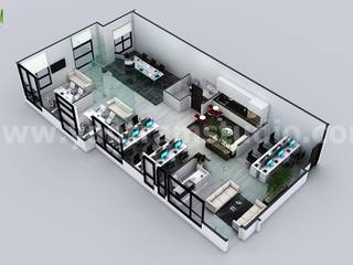 Office 3D Floor plan design ideas Yantram Animation Studio Corporation Modern nursery/kids room Ceramic Desks & chairs