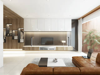 Setra Duta II House, INK DESIGN STUDIO INK DESIGN STUDIO Ruang Keluarga Modern Kayu Buatan Brown