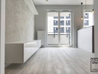 Singlowe klimaty, czyli beton, cegła i biel, Perfect Space Perfect Space Livings de estilo minimalista