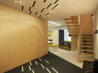 Квартира в ЖК Антарес Двух уровневая 160 м2, Дизайн Студия 33 Дизайн Студия 33 Pasillos, vestíbulos y escaleras modernos