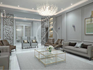 Majlis homify Phòng khách grey,white,gold,modern classic,majlis interior,paneled walls,lounge room,contemporary,metal screen,laser cut,partition,luxury villa