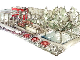 Iconic London Roof Terrace - RHS Chelsea Flower Show Concept, Aralia Aralia Gewerbeflächen Metall Rot