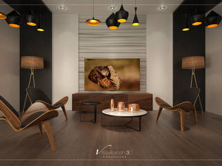 Área de TV, Visualización 3D Visualización 3D Modern style media rooms Wood Wood effect