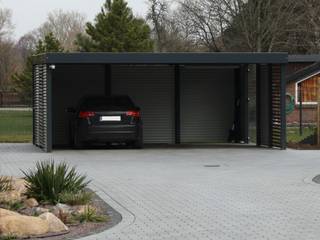 Carport mit Geräteraum aus Stahl und Metall mit Holz, Carport-Schmiede GmbH & Co. KG - Hersteller für Metallcarports und Stahlcarports nach Maß Carport-Schmiede GmbH & Co. KG - Hersteller für Metallcarports und Stahlcarports nach Maß برجولا للسيارة