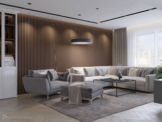 Двухкомнатная квартира в современном стиле, Design interior OLGA MUDRYAKOVA Design interior OLGA MUDRYAKOVA Moderne Wohnzimmer Holz Weiß