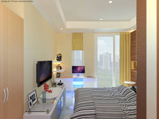 Guest Bedroom - Apartment Sudirman Area, Vaastu Arsitektur Studio Vaastu Arsitektur Studio Moderne Schlafzimmer