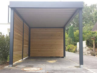 Stahlcarport halboffen mit Geräteraum, Carport-Schmiede GmbH & Co. KG - Hersteller für Metallcarports und Stahlcarports auf Maß Carport-Schmiede GmbH & Co. KG - Hersteller für Metallcarports und Stahlcarports auf Maß Garajes abiertos Hierro/Acero