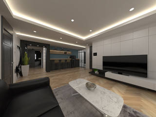 두공간을-- 한공간으로 인테리어 디자인, 디자인 이업 디자인 이업 Modern living room Wood-Plastic Composite White