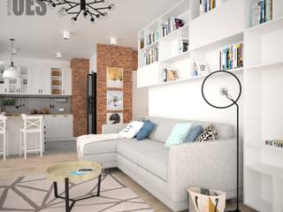 Miejsce na książki w salonie, OES architekci OES architekci Living room Bricks Grey