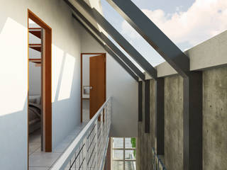 #01 - Erni Ami (ERNAMI) Gallery House, SODA Indonesia SODA Indonesia Modern corridor, hallway & stairs Concrete White