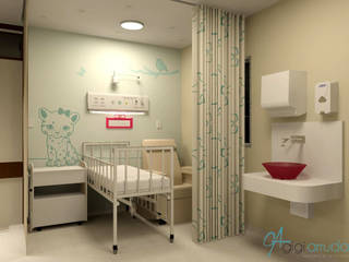 Projeto de interiores para Enfermarias da Clínica médica de um Hospital Infantil, Gigi Arruda Interiores/ Pallecor Gigi Arruda Interiores/ Pallecor Powierzchnie handlowe