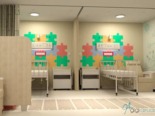 Projeto de interiores para Enfermarias da Clínica médica de um Hospital Infantil, Gigi Arruda Interiores/ Pallecor Gigi Arruda Interiores/ Pallecor Powierzchnie handlowe