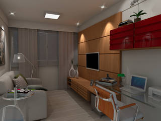 Sala de estar integrada com home office, Jéssika Martins Design de Interiores Jéssika Martins Design de Interiores Modern living room