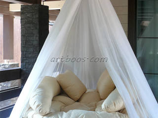 Подвесная круглая кровать на заказ, Творческая мастерская АRTBOOS Творческая мастерская АRTBOOS Minimalist balcony, veranda & terrace