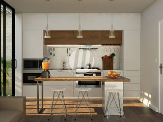 Dapur dan Ruang Makan, Maxima Studio Medan Interior Design & Arsitek Maxima Studio Medan Interior Design & Arsitek Küchenzeile Holz Grau