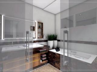 BANHEIRO SUÍTE - AEW, WL MAQUETES 3D WL MAQUETES 3D Modern bathroom Glass