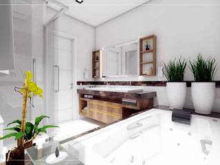 BANHEIRO SUÍTE - AEW, WL MAQUETES 3D WL MAQUETES 3D Phòng tắm phong cách hiện đại Đá hoa