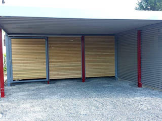 Doppelcarport mit Geräteraum , Carport-Schmiede GmbH & Co. KG - Hersteller für Metallcarports und Stahlcarports auf Maß Carport-Schmiede GmbH & Co. KG - Hersteller für Metallcarports und Stahlcarports auf Maß Carport Eisen/Stahl Grau