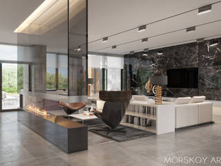 Интерьер жилого дома 600 м², Morskoy Architect Morskoy Architect Moderne woonkamers Marmer
