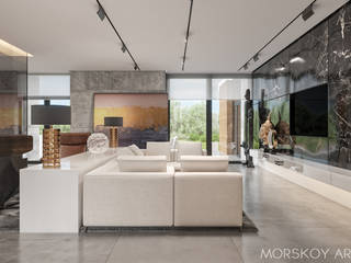 Интерьер жилого дома 600 м², Morskoy Architect Morskoy Architect Ruang Keluarga Modern Keramik