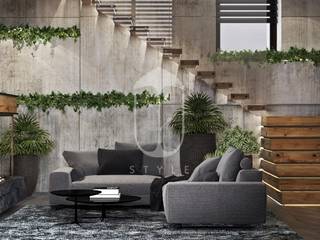Интерьер с элементами шале, YOUSUPOVA YOUSUPOVA Living room Concrete