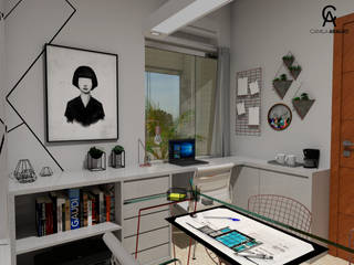 Home Office , Camila Araújo Arquitetura + Interiores Camila Araújo Arquitetura + Interiores ミニマルデザインの 書斎 鉄/鋼