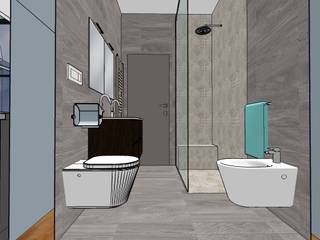 Bagno con doccia filo pavimento, INTERNO 75 INTERNO 75 Kamar Mandi Modern