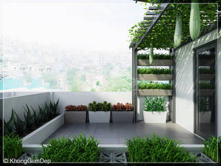 Thiết kế nhà phố Tân Phú: Vẻ đẹp bình dị chan hoà thiên nhiên, Công ty cổ phần đầu tư xây dựng Không Gian Đẹp Công ty cổ phần đầu tư xây dựng Không Gian Đẹp Nowoczesny balkon, taras i weranda