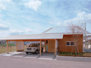 Oh-House okayama, 三宅和彦／ミヤケ設計事務所 三宅和彦／ミヤケ設計事務所 Prefabricated Garage Solid Wood Multicolored