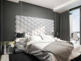 Aranżacja sypialni z miękkimi panelami Dappi, DAPPI DAPPI Dormitorios de estilo moderno Derivados de madera Transparente