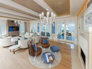 Villa Olivia, una residenza di lusso con vista mozzafiato sull’Egeo e spiaggia privata, Studio D73 Studio D73 Soggiorno in stile mediterraneo