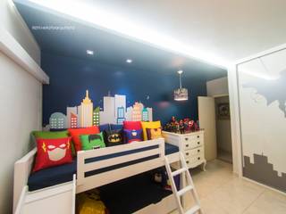 Quarto Super Heróis | Dahma ll | Campo Grande - MS, Juliana Trivellato Arquiteta Juliana Trivellato Arquiteta Kamar tidur anak laki-laki