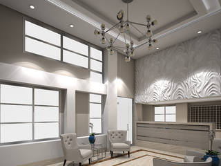 Dieño interior Lobby apartamentos, Savignano Design Savignano Design モダンデザインの リビング