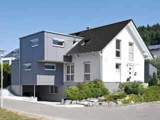 Erweitertes Kontrastprogramm, KitzlingerHaus GmbH & Co. KG KitzlingerHaus GmbH & Co. KG Nhà thép tiền chế Gỗ thiết kế Grey