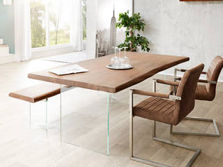 Live-Edge Braun mit Glasgestell, DELIFE DELIFE Sala da pranzo moderna Legno massello Variopinto